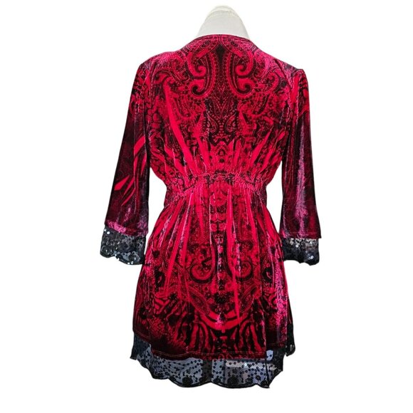 Y2K Red Baby Top Shirt Velvet‎ Black Lace Paisley Whimsigoth Size M Medium Goth - Picture 5 of 9